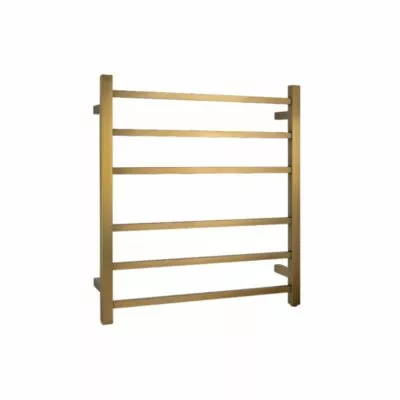 Aqua Square Heated Towel Rack 6 Bars - Brushed Brass