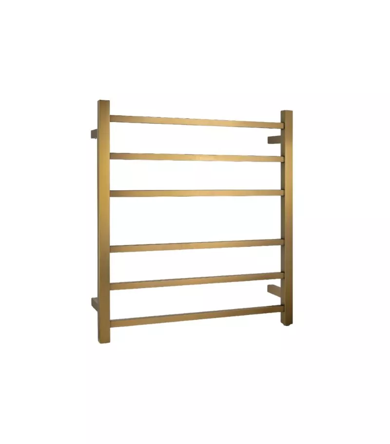 Aqua Square Heated Towel Rack 6 Bars - Brushed Brass