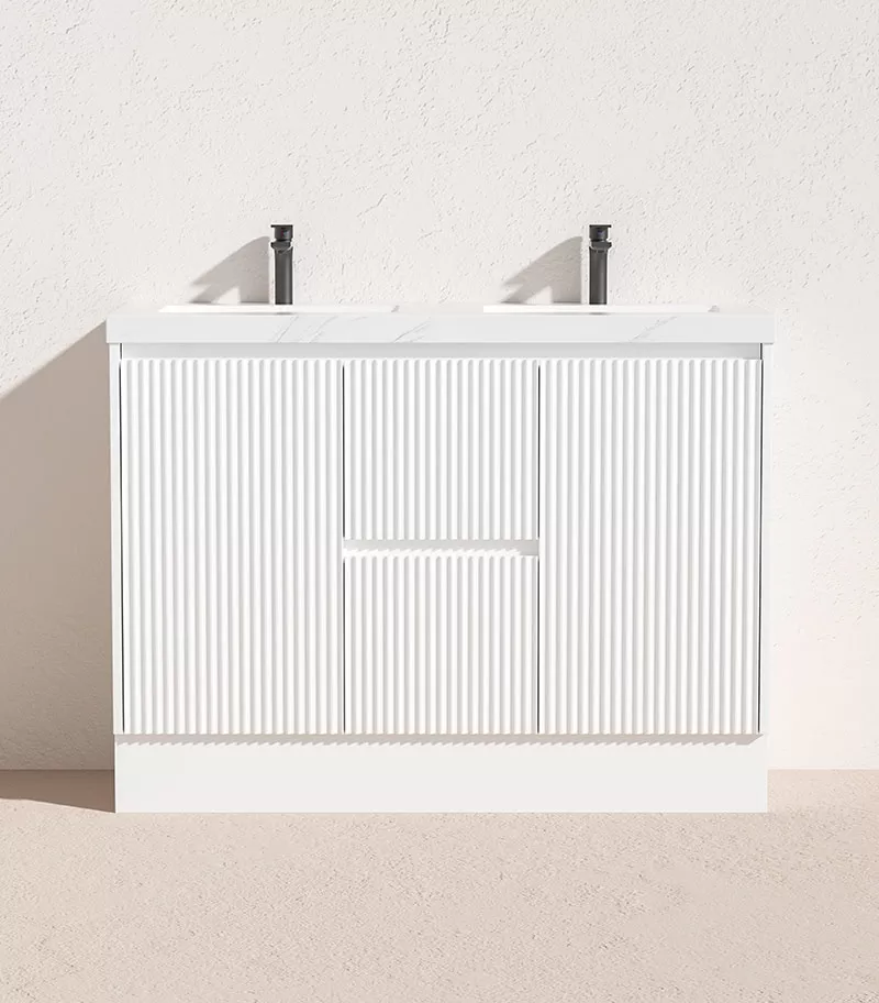 Brighton 1200mm Double Bowls Freestanding Vanity - Matt White with Kickboard