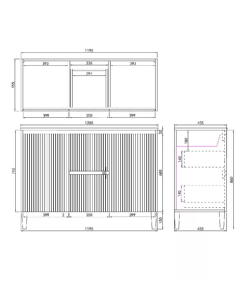 Brighton 1200mm Double Bowls Freestanding Vanity Specification