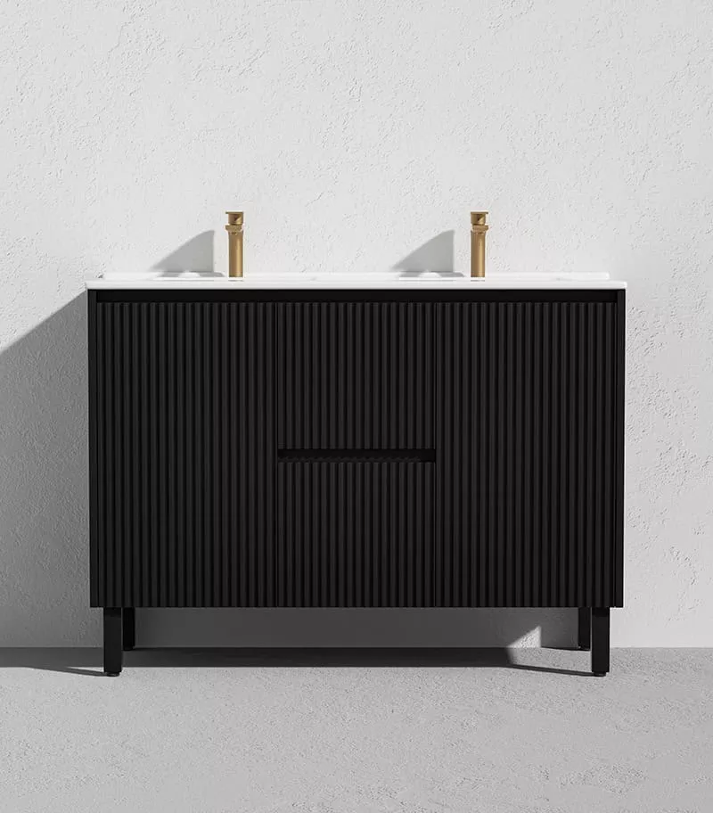 Brighton 1200mm Double Bowls Freestanding Vanity - Matt Black With Ceramic Top On Legs