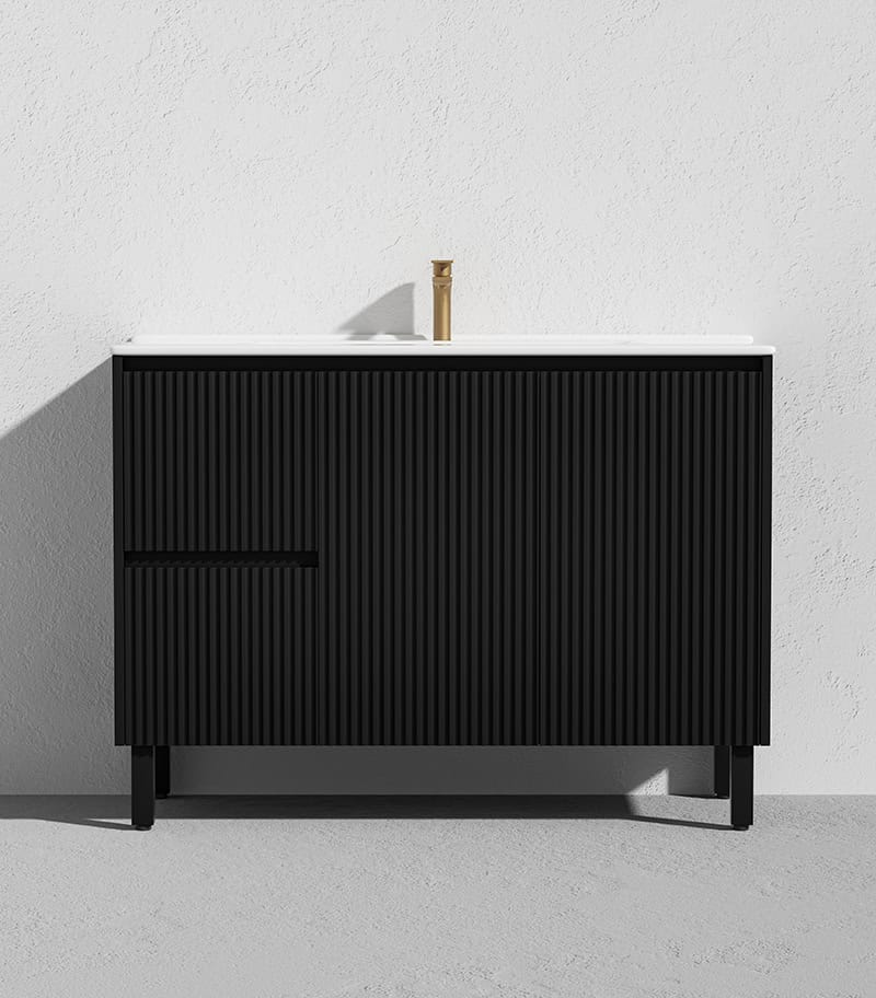 Brighton 1200mm Freestanding Vanity - Matt Black Ceramic Top LH Drawers