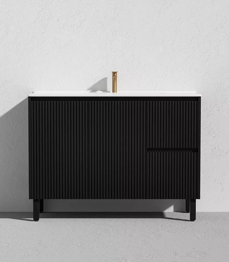 Brighton 1200mm Freestanding Vanity - Matt Black Ceramic Top RH Drawers Brighton 1200mm Freestanding Vanity - Matt Black Ceramic Top RH Drawers