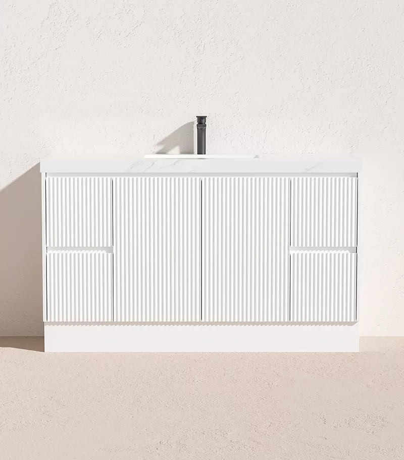 Brighton 1500mm Single Bowl Freestanding Vanity - Matt White Kickboard