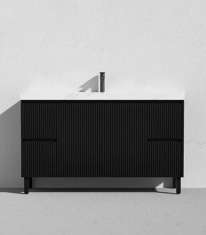 Brighton 1500mm Single Bowl Freestanding Vanity - Matt Black Sintered Stone Top Brighton 1500mm Single Bowl Freestanding Vanity - Matt Black Sintered Stone Top
