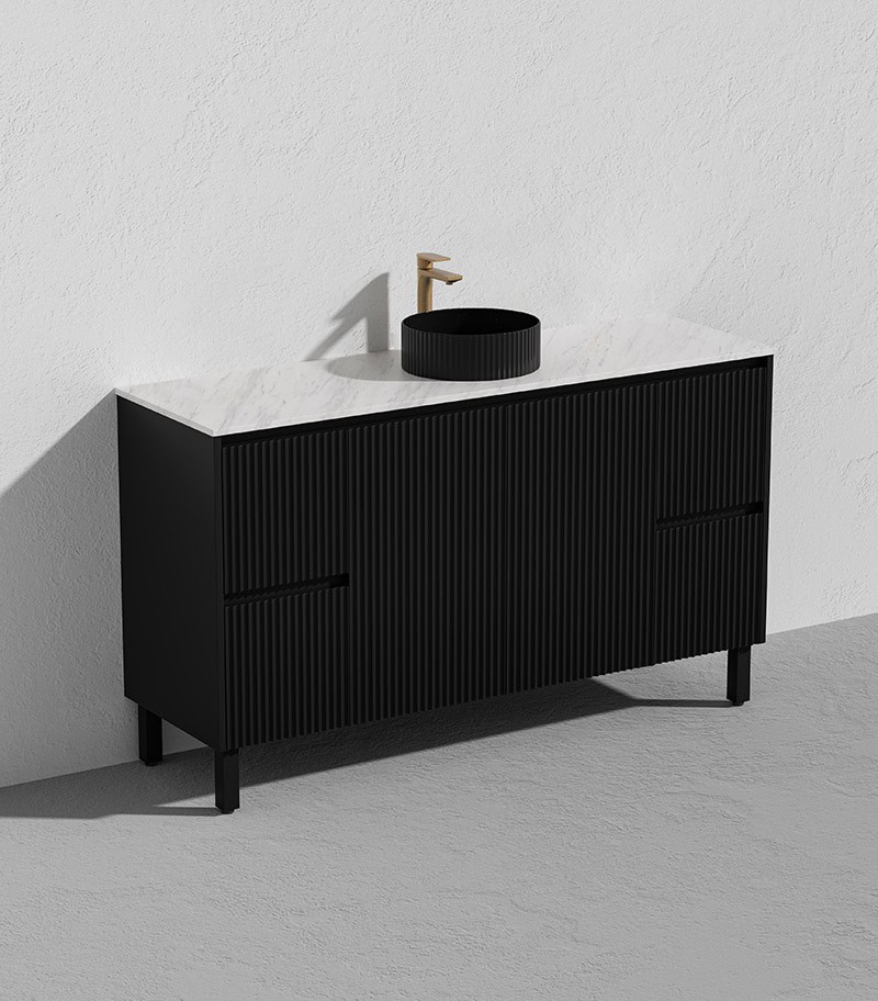 Brighton 1500mm Single Bowl Freestanding Vanity - Matt Black Marble Stone Top Brighton 1500mm Single Bowl Freestanding Vanity - Matt Black Marble Stone Top