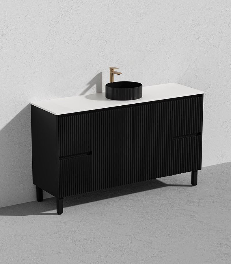 Brighton 1500mm Single Bowl Freestanding Vanity - Matt Black Quartz Stone Top Brighton 1500mm Single Bowl Freestanding Vanity - Matt Black Quartz Stone Top