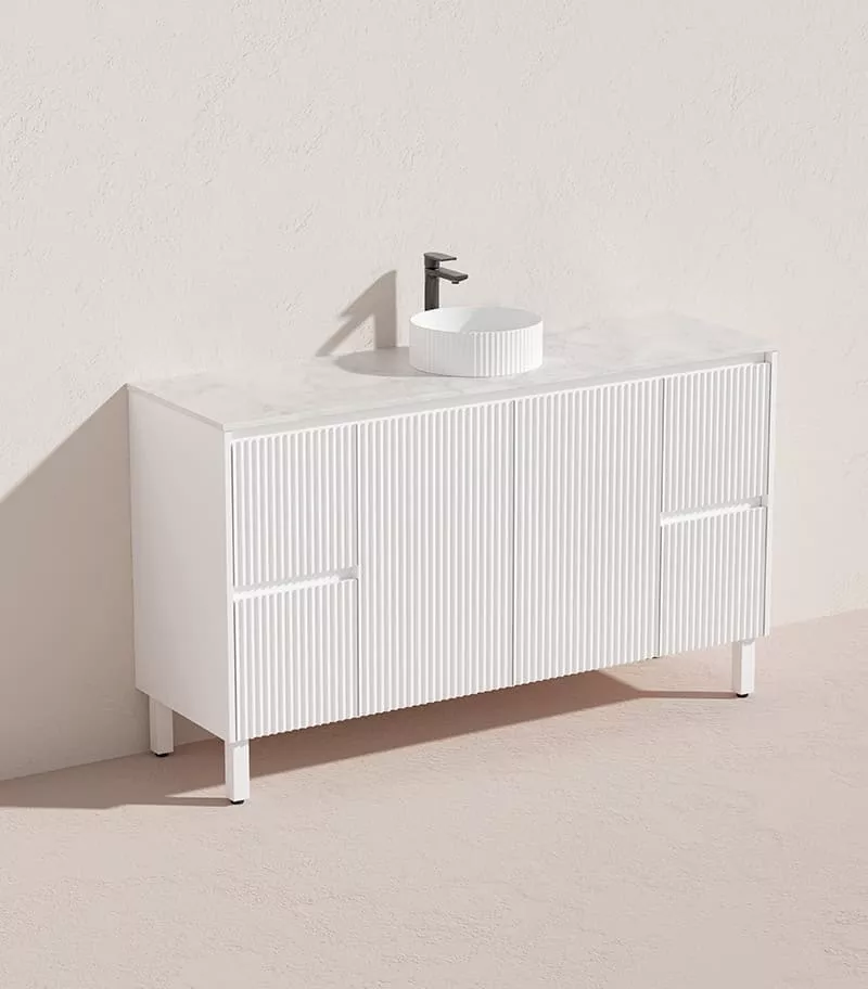 Brighton 1500mm Single Bowl Freestanding Vanity - Matt White Marble Stone Top Brighton 1500mm Single Bowl Freestanding Vanity - Matt White Marble Stone Top