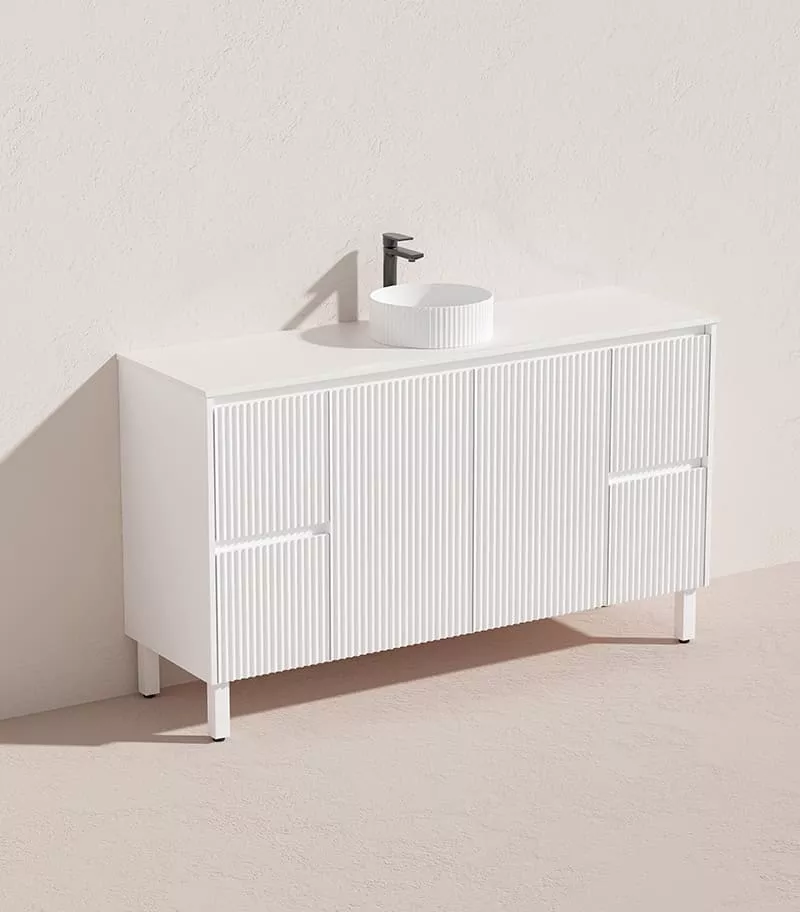 Brighton 1500mm Single Bowl Freestanding Vanity - Matt White Quartz Stone Top Brighton 1500mm Single Bowl Freestanding Vanity - Matt White Quartz Stone Top