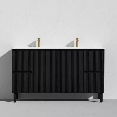 Brighton 1500mm Double Bowls Freestanding Vanity - Matt Black Ceramic Top