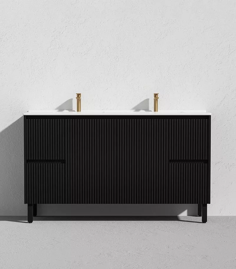 Brighton 1500mm Double Bowls Freestanding Vanity - Matt Black Ceramic Top