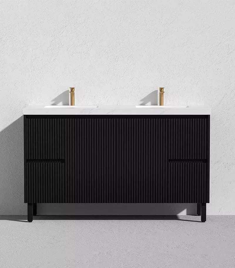 Brighton 1500mm Double Bowls Freestanding Vanity - Matt Black Sintered Stone Top Brighton 1500mm Double Bowls Freestanding Vanity - Matt Black Sintered Stone Top