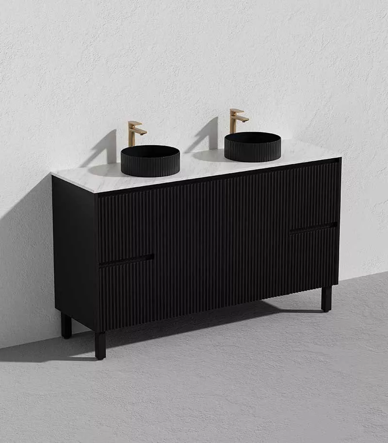 Brighton 1500mm Double Bowls Freestanding Vanity - Matt Black Marble Stone Top Brighton 1500mm Double Bowls Freestanding Vanity - Matt Black Marble Stone Top