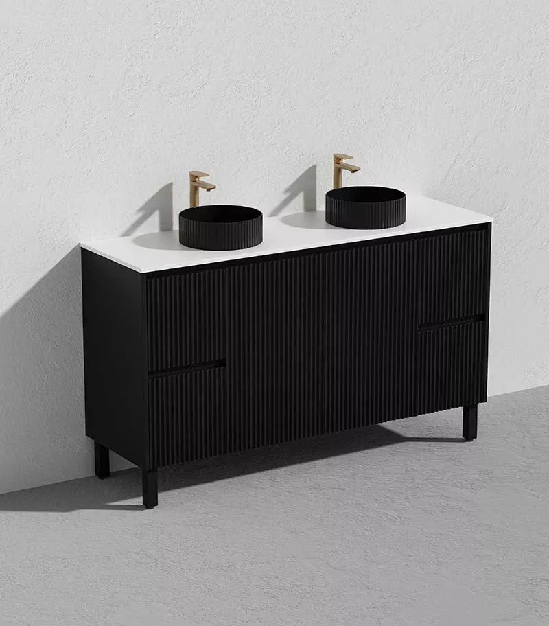 Brighton 1500mm Double Bowls Freestanding Vanity - Matt Black Quartz Stone Top Brighton 1500mm Double Bowls Freestanding Vanity - Matt Black Quartz Stone Top