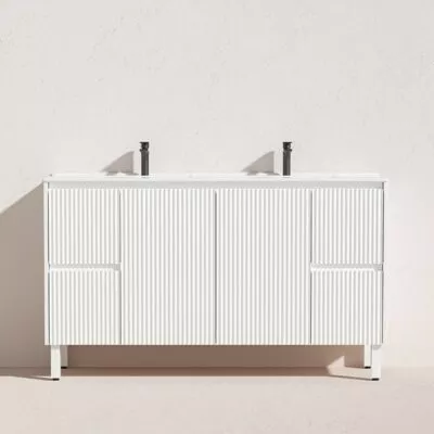 Brighton 1500mm Double Bowls Freestanding Vanity - Matt White Ceramic Top