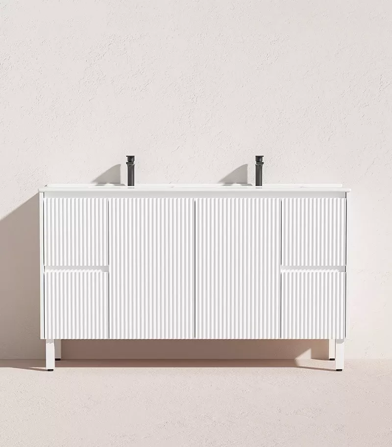 Brighton 1500mm Double Bowls Freestanding Vanity - Matt White Ceramic Top