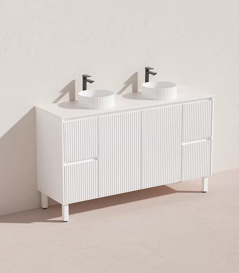 Brighton 1500mm Double Bowls Freestanding Vanity - Matt White Quartz Stone Top Brighton 1500mm Double Bowls Freestanding Vanity - Matt White Quartz Stone Top