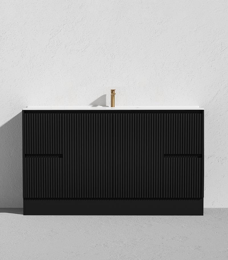Brighton 1500mm Single Bowl Freestanding Vanity - Matt Black Ceramic Top with Kickboard Brighton 1500mm Single Bowl Freestanding Vanity - Matt Black Ceramic Top with Kickboard