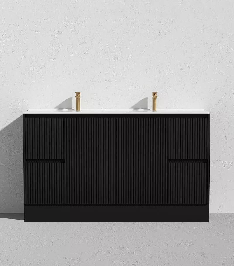 Brighton 1500mm Double Bowls Freestanding Vanity - Matt Black Ceramic Top With Kickboard