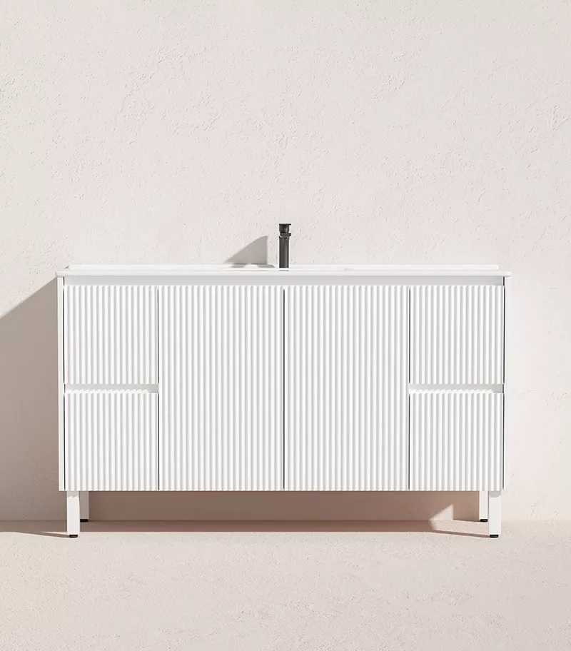 Brighton 1500mm Single Bowl Freestanding Vanity - Matt White Ceramic Top