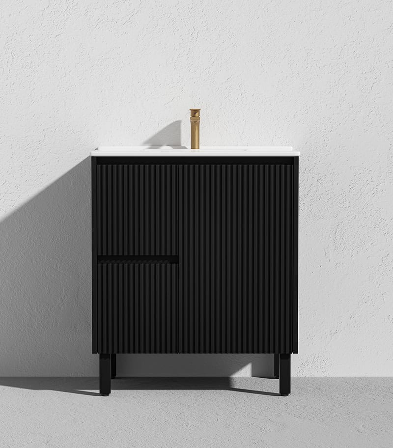 Brighton 750mm Freestanding Vanity - Matt Black Ceramic Top LH Drawers