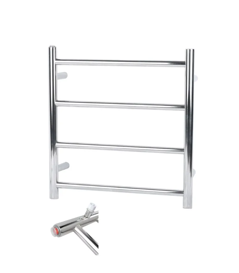 Aqua 4-Bar Round Heated Towel Rack - Chrome
