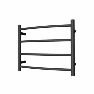 Round & Curved Heated Towel Rack 4 Bars - Matt Black