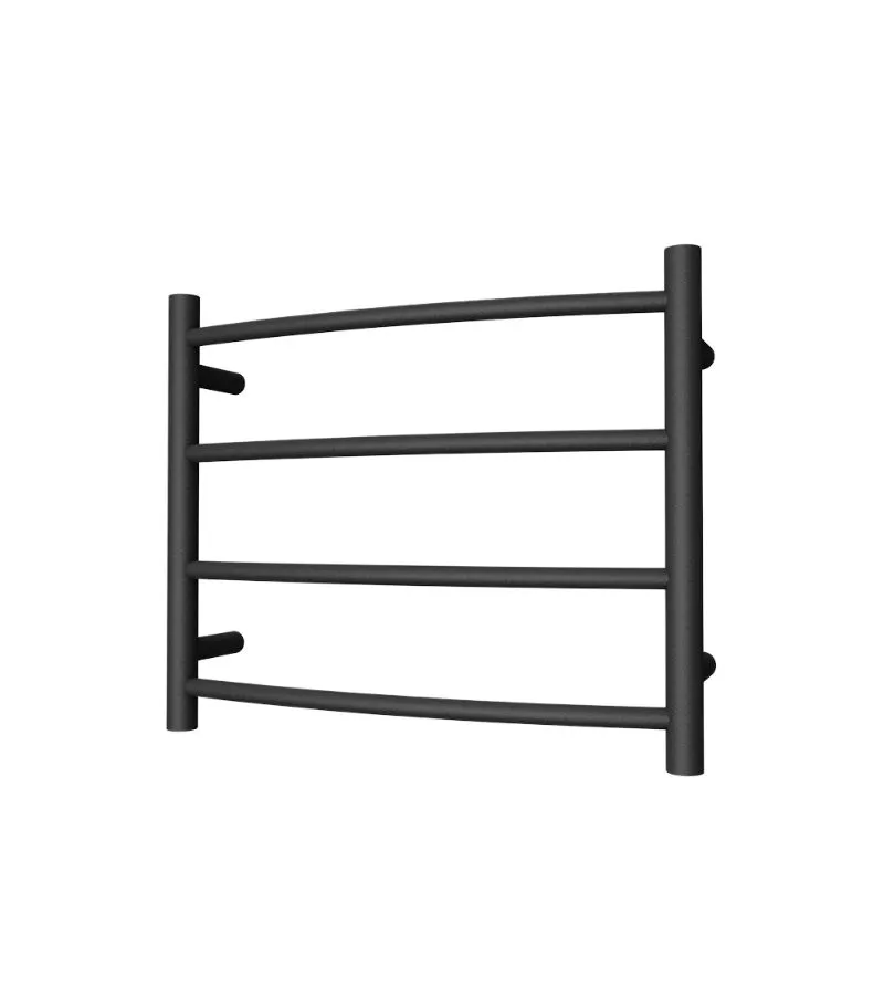Round & Curved Heated Towel Rack 4 Bars - Matt Black