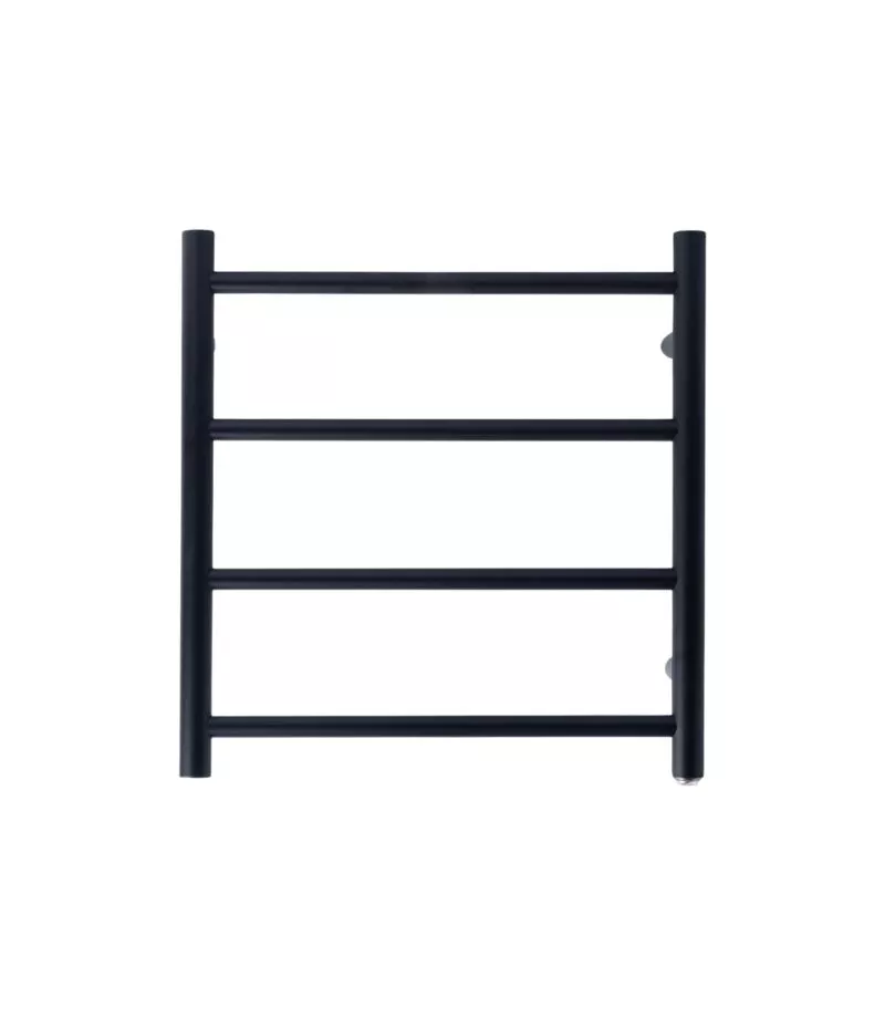 Aqua Round Heated Towel Rack 4 Bars - Matt Black