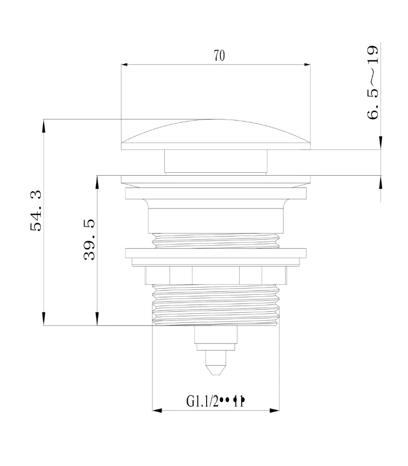 40mm Non Overflow Mushroom Pop Up Bath Waste Specification