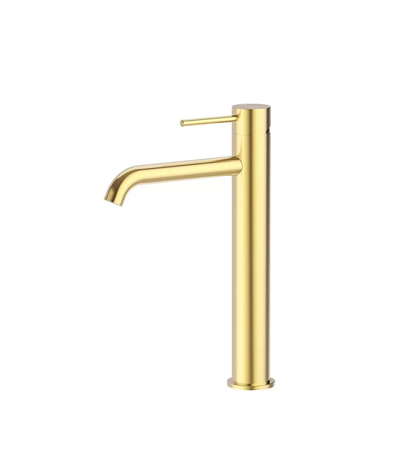 Opus II Brushed Gold Stainless Steel Curved Spout High-rise Basin Mixer