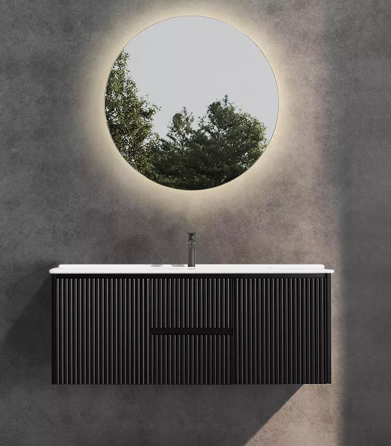 Brighton 1200mm Single Bowl Wall Hung Vanity Middle Drawer- Matt Black With Ceramic Top