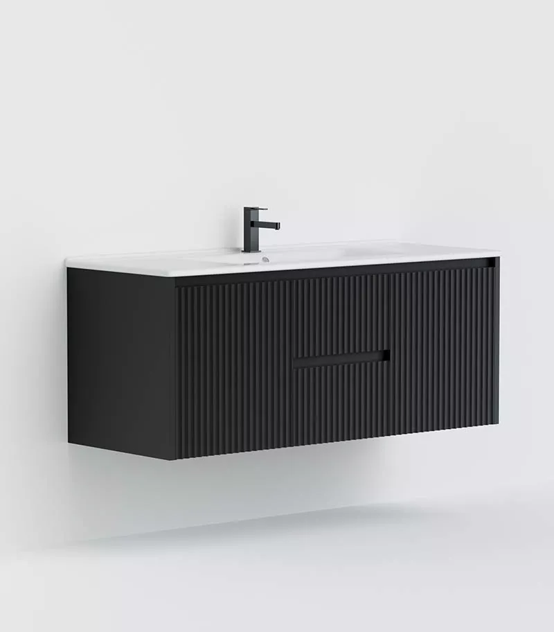 Brighton 1200mm Single Bowl Wall Hung Vanity Middle Drawer- Matt Black