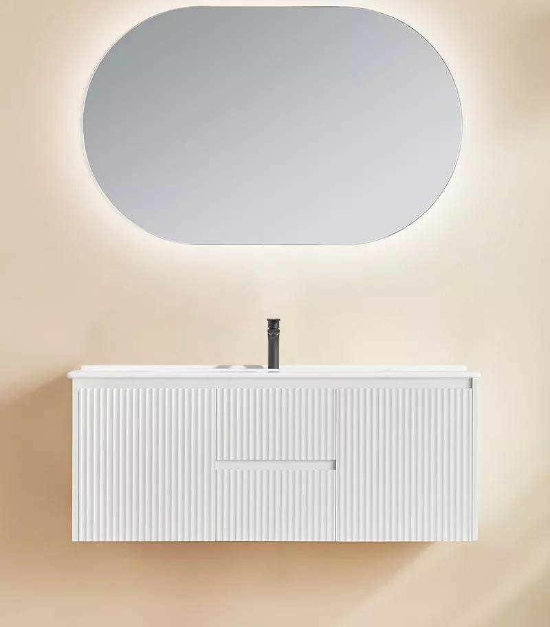 Brighton 1200mm Single Bowl Wall Hung Vanity Middle Drawer- Matt White with Ceramic Top