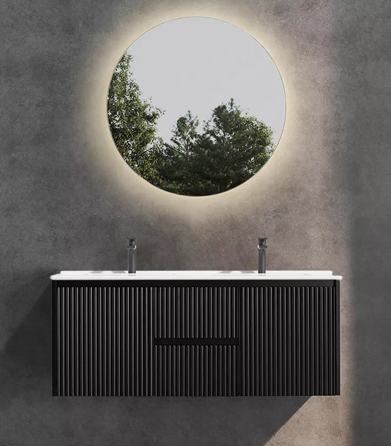 Brighton 1200mm Double Bowl Wall Hung Vanity - Matt Black With Ceramic Top