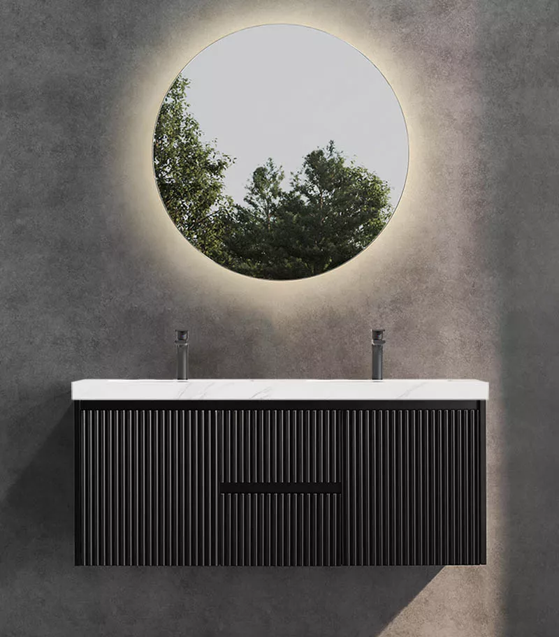 Brighton 1200mm Double Bowl Wall Hung Vanity - Matt Black with Sintered Stone Top