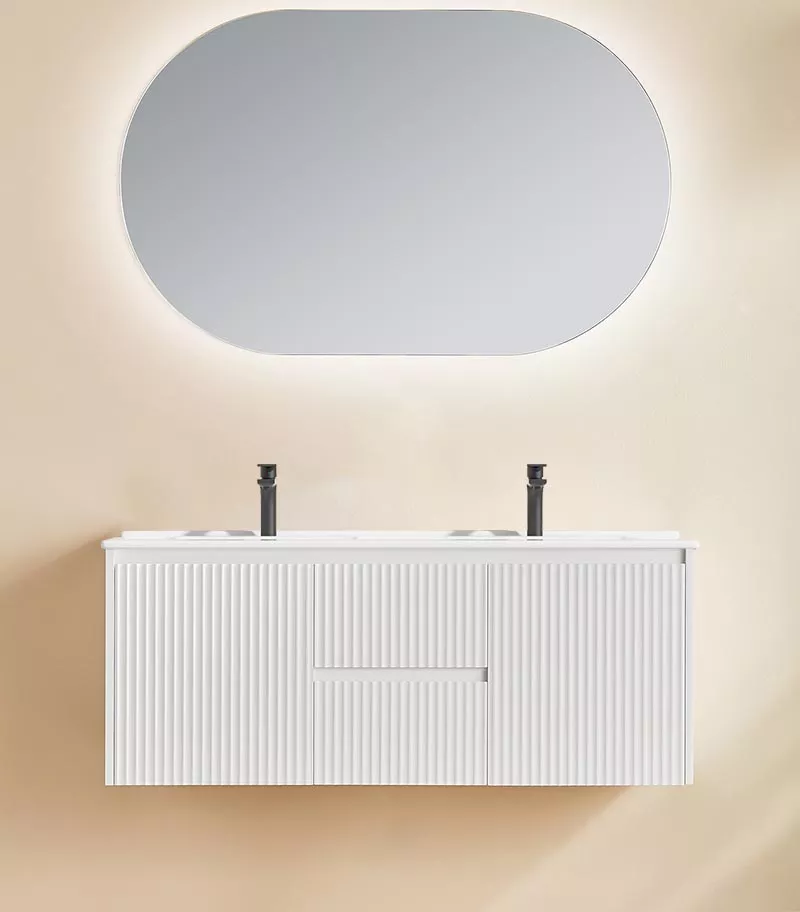 Brighton 1200mm Double Bowl Wall Hung Vanity - Matt White With Ceramic Top