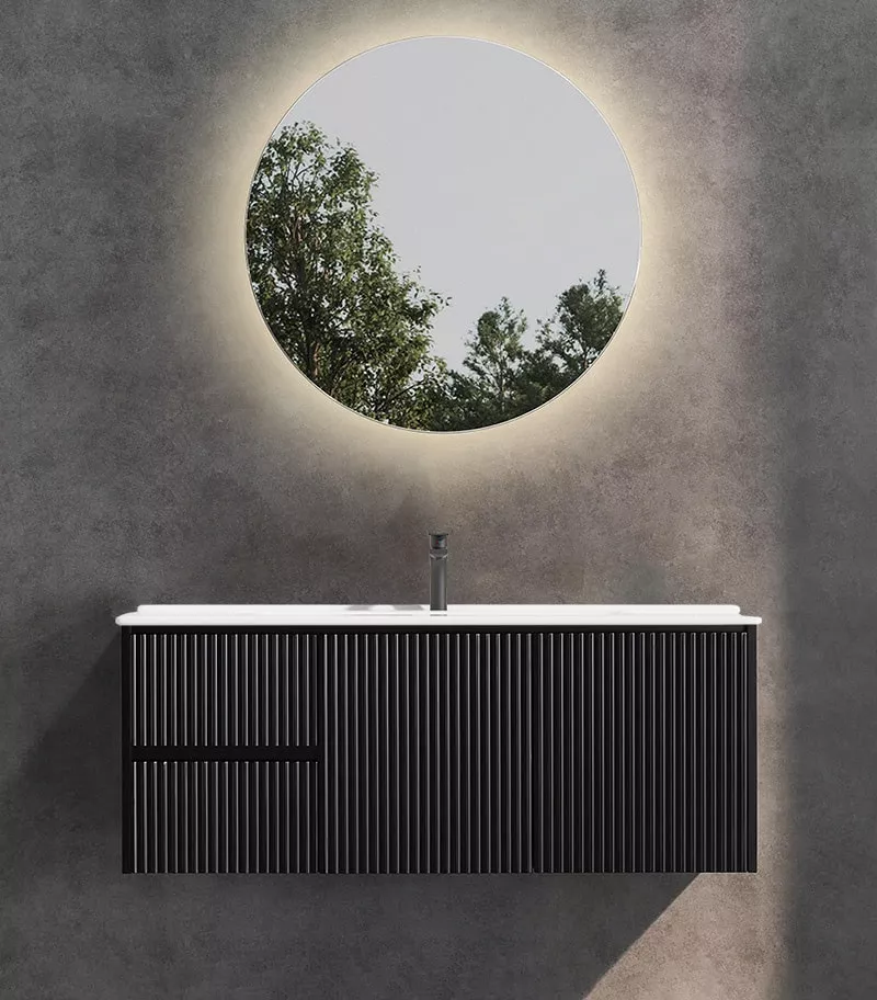 Brighton 1200mm Single Bowl Wall Hung Vanity - Matt Black LH With Ceramic Top