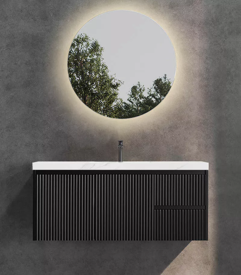 Brighton 1200mm Single Bowl Wall Hung Vanity - Matt Black RH With Sintered Stone Top Brighton 1200mm Single Bowl Wall Hung Vanity - Matt Black RH With Sintered Stone Top