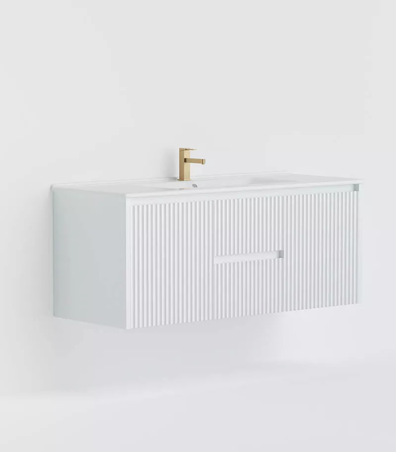 Brighton 1200mm Single Bowl Wall Hung Vanity Middle Drawer - Matt White