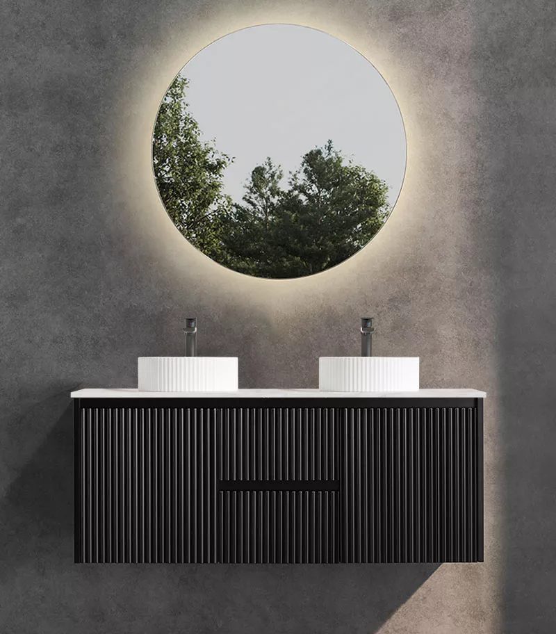 Brighton 1200mm Double Bowl Wall Hung Vanity - Matt Black with Marble Stone Top