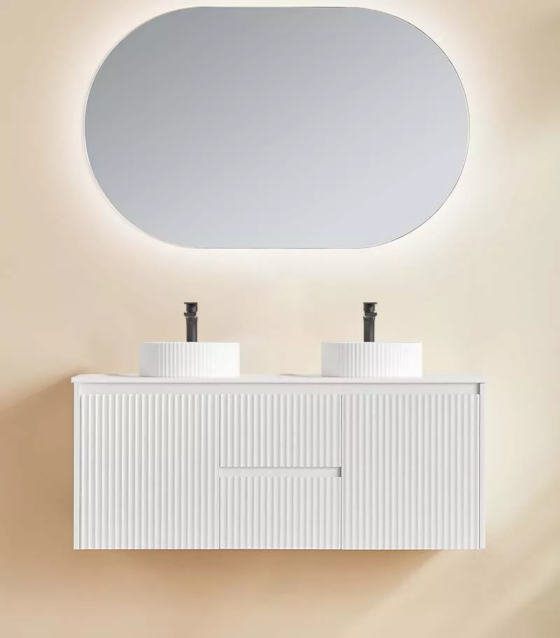 Brighton 1200mm Double Bowl Wall Hung Vanity - Matt White With Quartz Stone Top