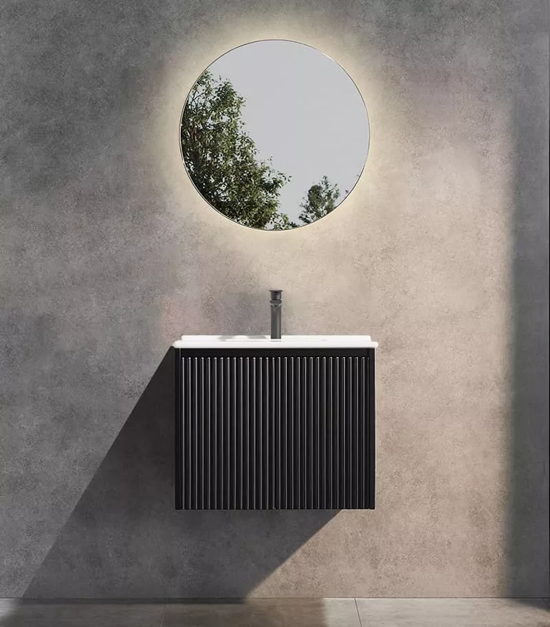 Brighton 600mm Wall Hung Vanity - Matt Black with Ceramic Top Front