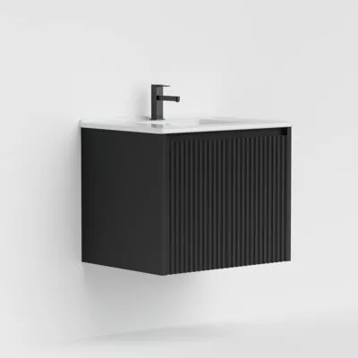 Brighton 600mm Wall Hung Vanity - Matt Black with Ceramic Top