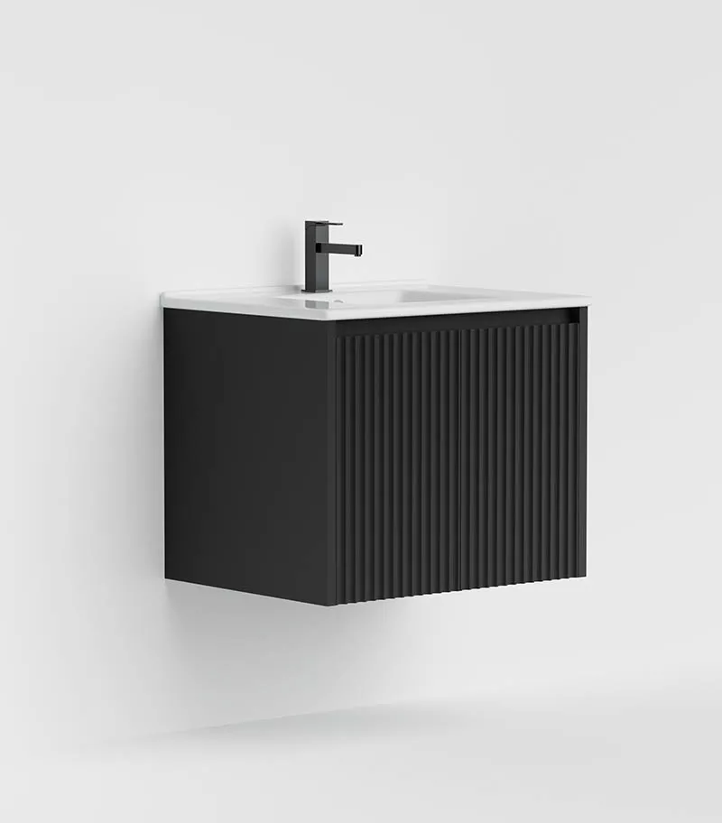Brighton 600mm Wall Hung Vanity - Matt Black with Ceramic Top