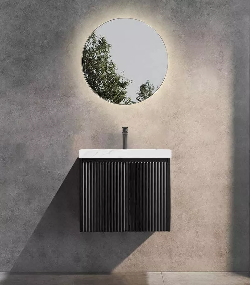 Brighton 600mm Wall Hung Vanity - Matt Black with Sintered Stonetop