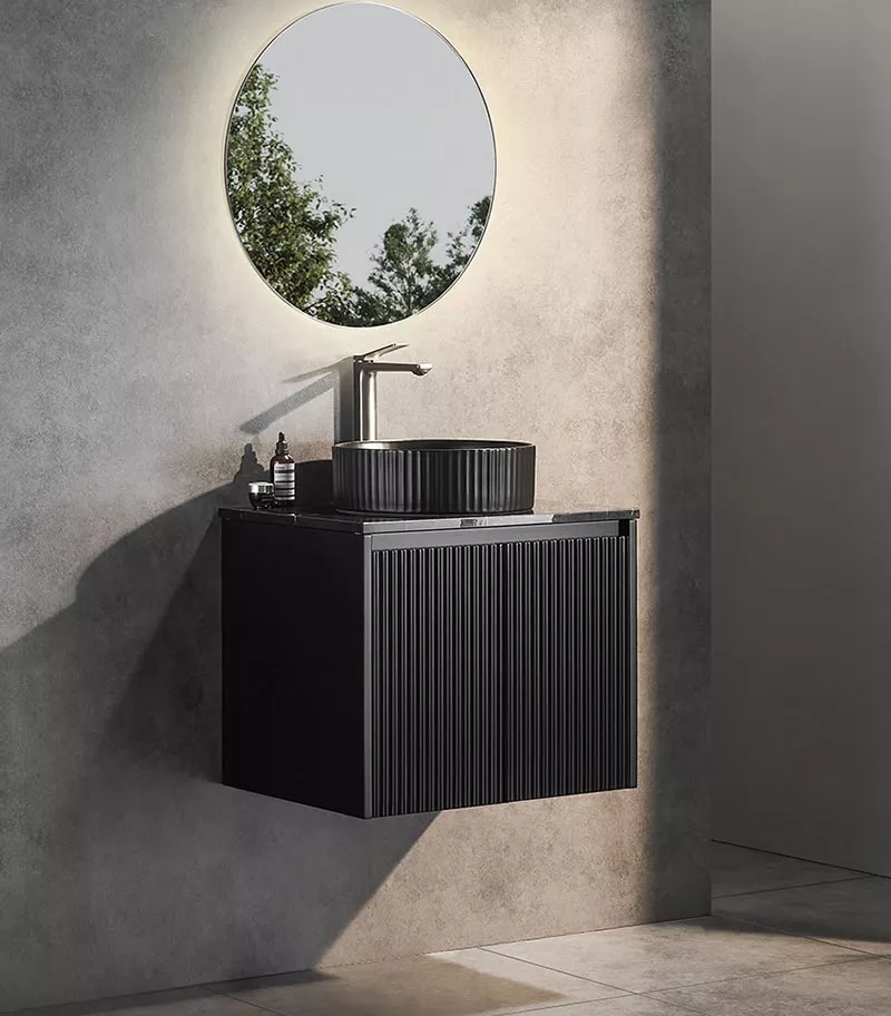 Brighton 600mm Wall Hung Vanity - Matt Black Side View