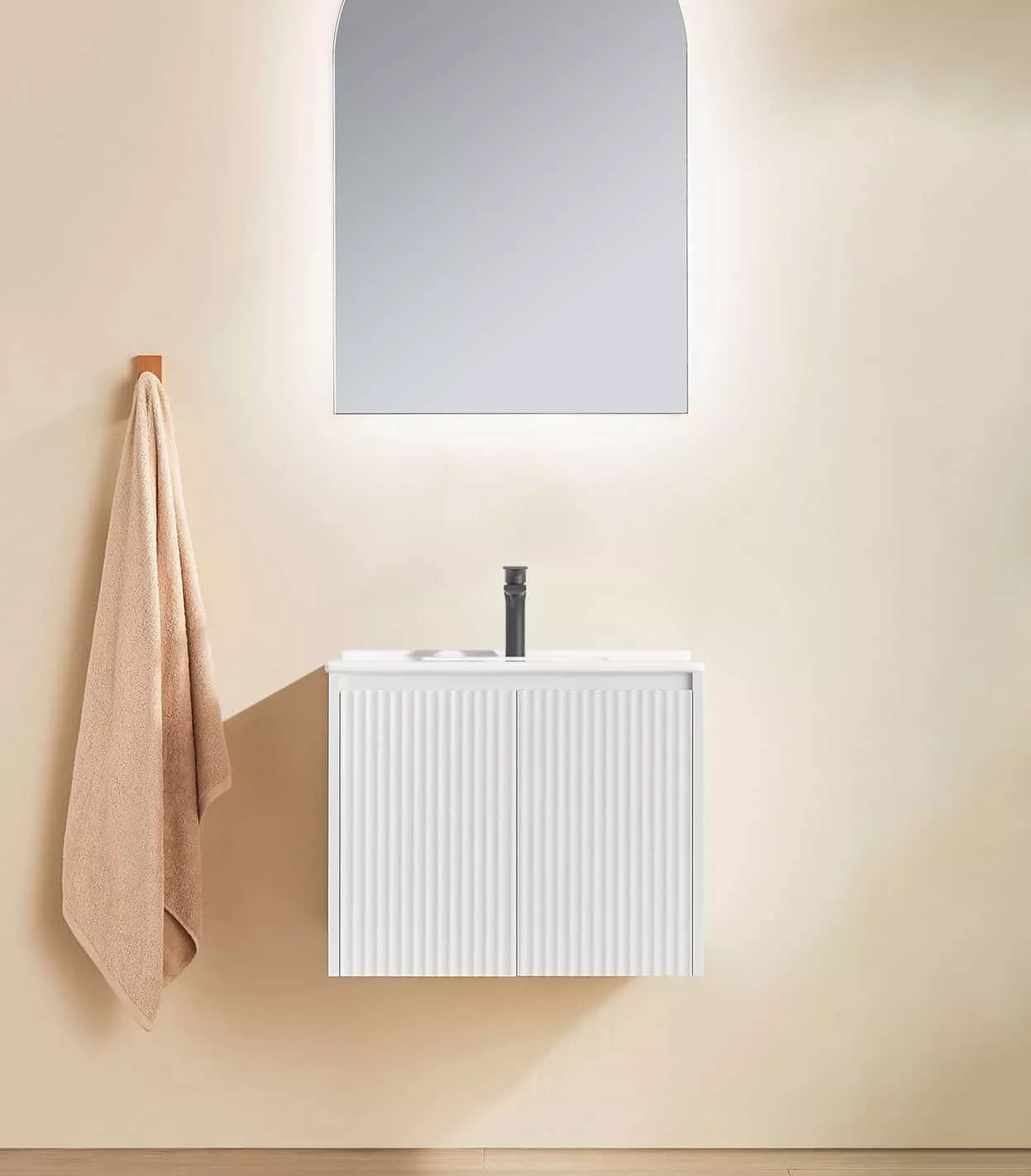 Brighton 600mm Wall Hung Vanity - Matte White Ceramic Top Brighton 600mm Wall Hung Vanity - Matte White Ceramic Top