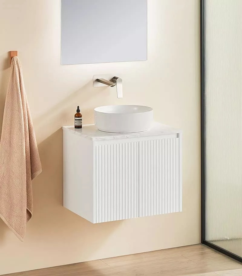 Brighton 600mm Wall Hung Vanity - Matte White with Marble Stone Top Brighton 600mm Wall Hung Vanity - Matte White with Marble Stone Top