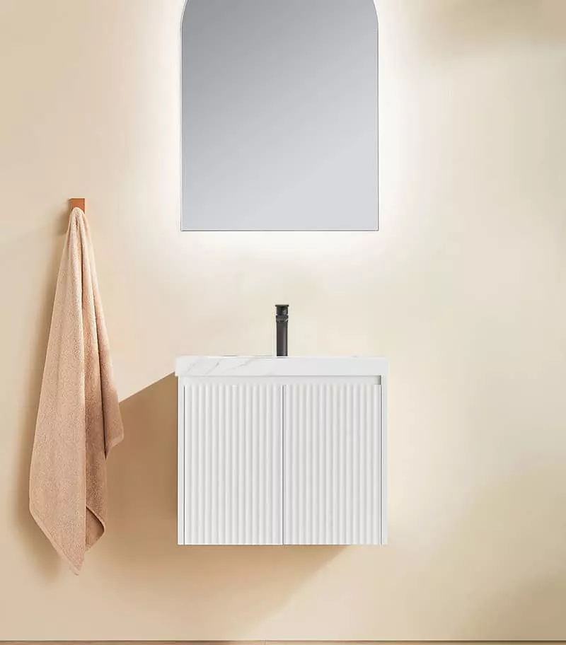 Brighton 600mm Wall Hung Vanity - Matt Black with Sintered Stonetop Brighton 600mm Wall Hung Vanity - Matt Black with Sintered Stonetop